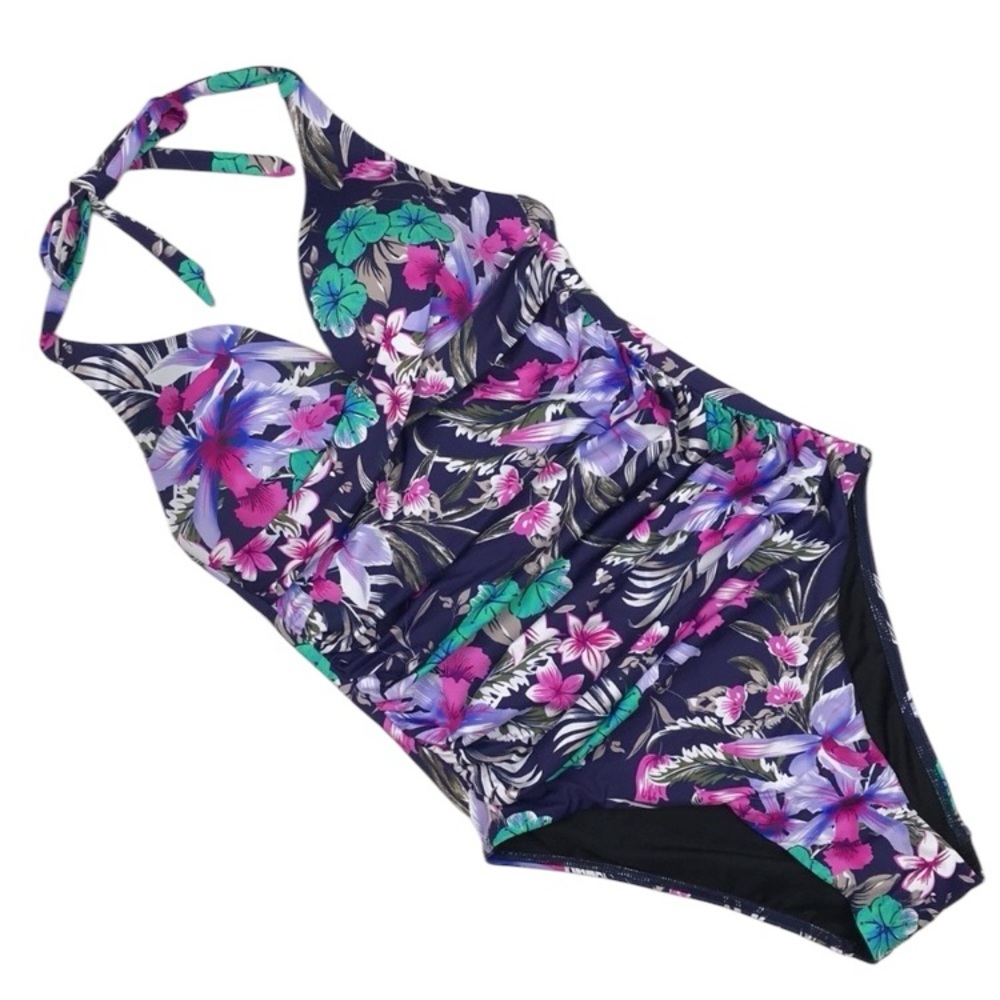 MOONTIDE Floral Twist Front Halter Swimsuit One Piece NWT